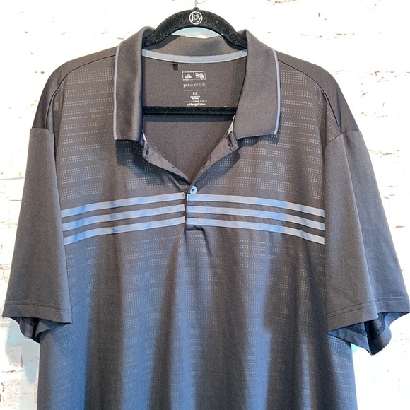 Adidas polo 2XL golf 3 strip climalite black short sleeve shirt breathable - Picture 2 of 10
